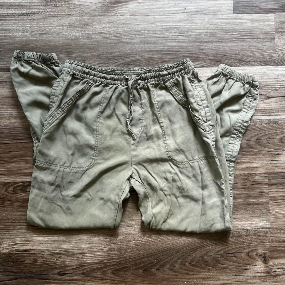 Sage Green Tie Waist Elastic Joggers